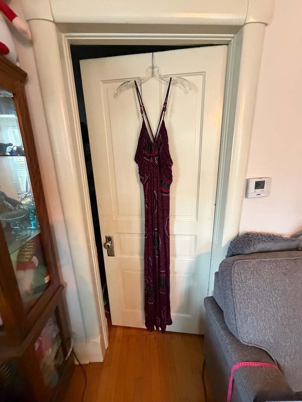 Nine West Jeans Halter Maxi Dress Size 9 Burgundy Boho Beaded